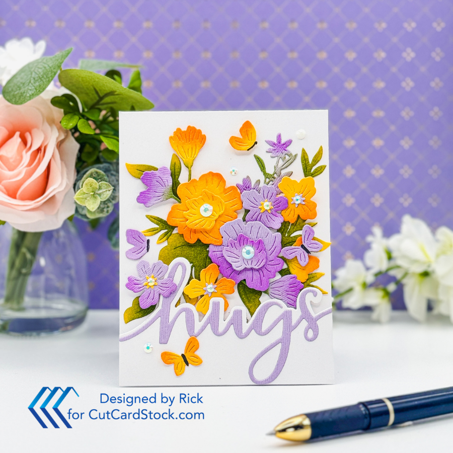 Hug Card Simple Clean and Simple Floral Hugs Card with Bright Die Cut Layers ...